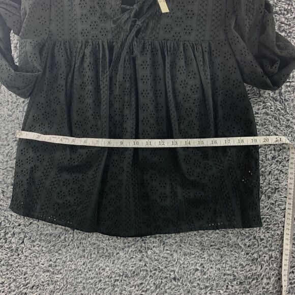 Madewell Peasant Top Eyelet Black Long Bubble Sleeve XS Boho Oversized - Picture 4 of 9